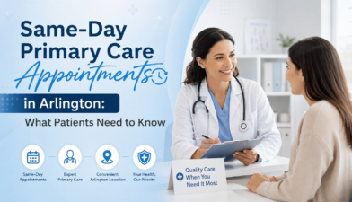 Same-day primary care appointment in Arlington with friendly doctor consultation and patient care in a modern medical clinic setting