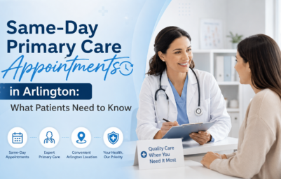 Same-day primary care appointment in Arlington with friendly doctor consultation and patient care in a modern medical clinic setting