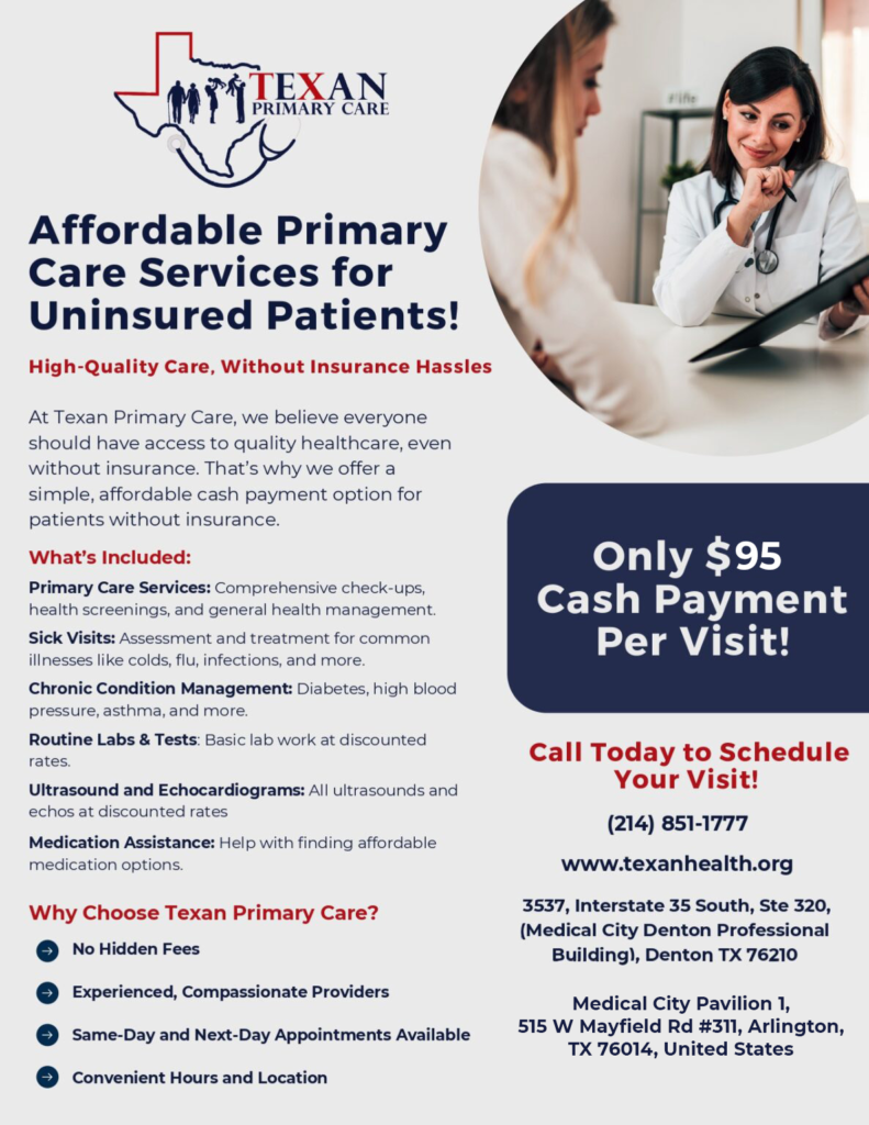 Texan Primary Care offering affordable healthcare services and $95 doctor visits for uninsured patients